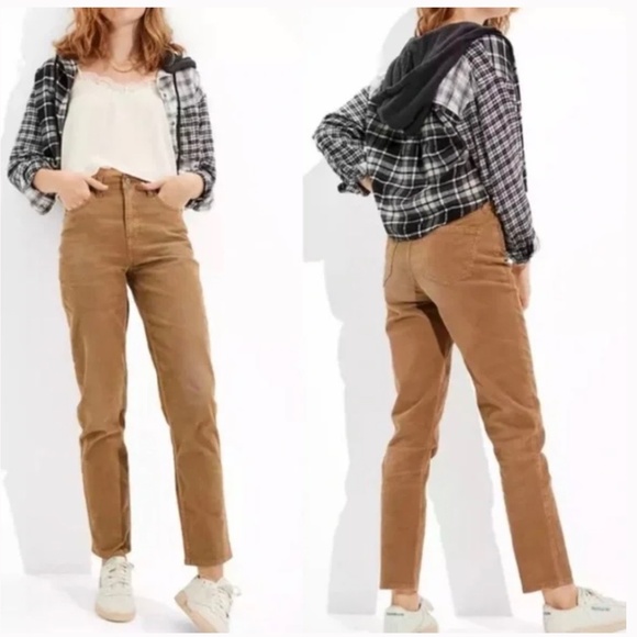 NWT American Eagle Tan Corduroy Mom Straight Jeans - Picture 1 of 6